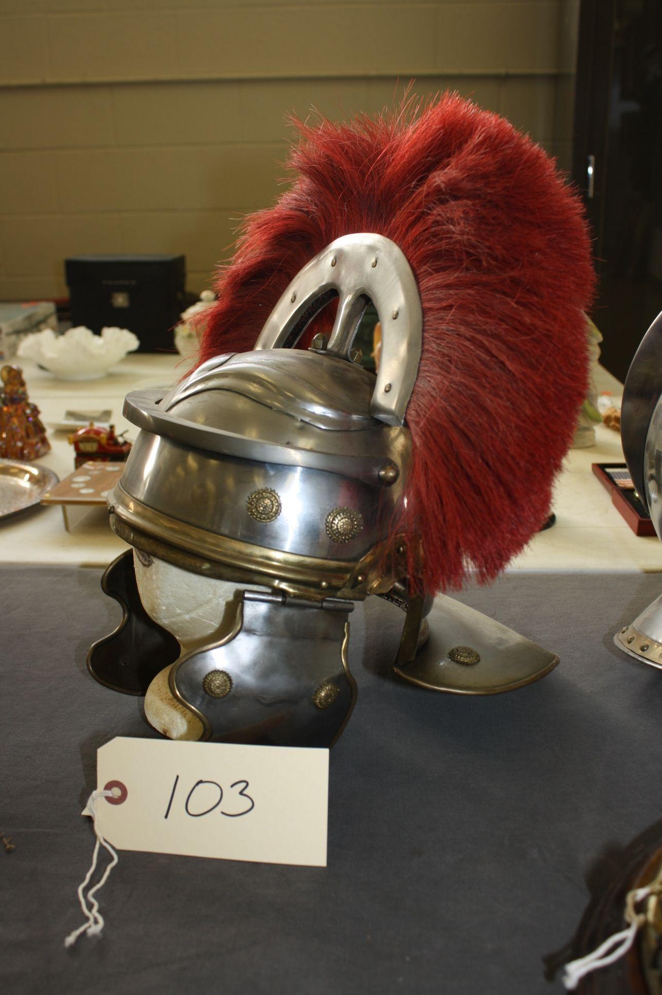 ROMAN HELMET WITH RED PLUME, 16 3/4" TALL