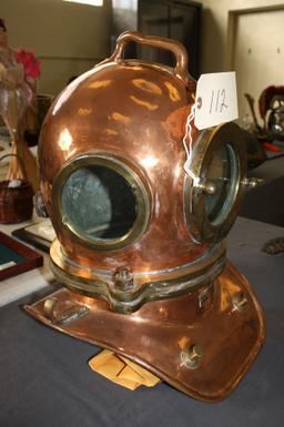 RUSSIAN NAVY SPECIAL FORCES "DIVERSSANT" COPPER DIVING HELMET WITH FRONT & DUAL SIDE WINDOWS WITH RU