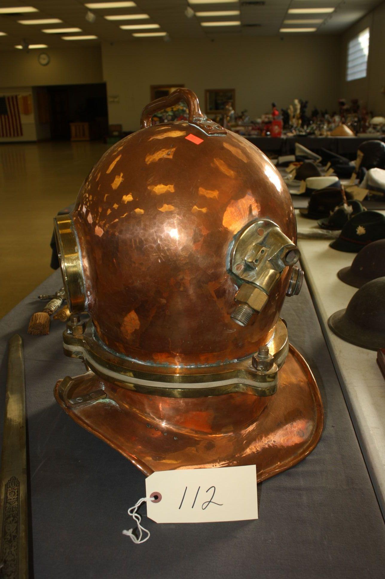 RUSSIAN NAVY SPECIAL FORCES "DIVERSSANT" COPPER DIVING HELMET WITH FRONT & DUAL SIDE WINDOWS WITH RU