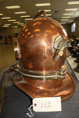 RUSSIAN NAVY SPECIAL FORCES "DIVERSSANT" COPPER DIVING HELMET WITH FRONT & DUAL SIDE WINDOWS WITH RU