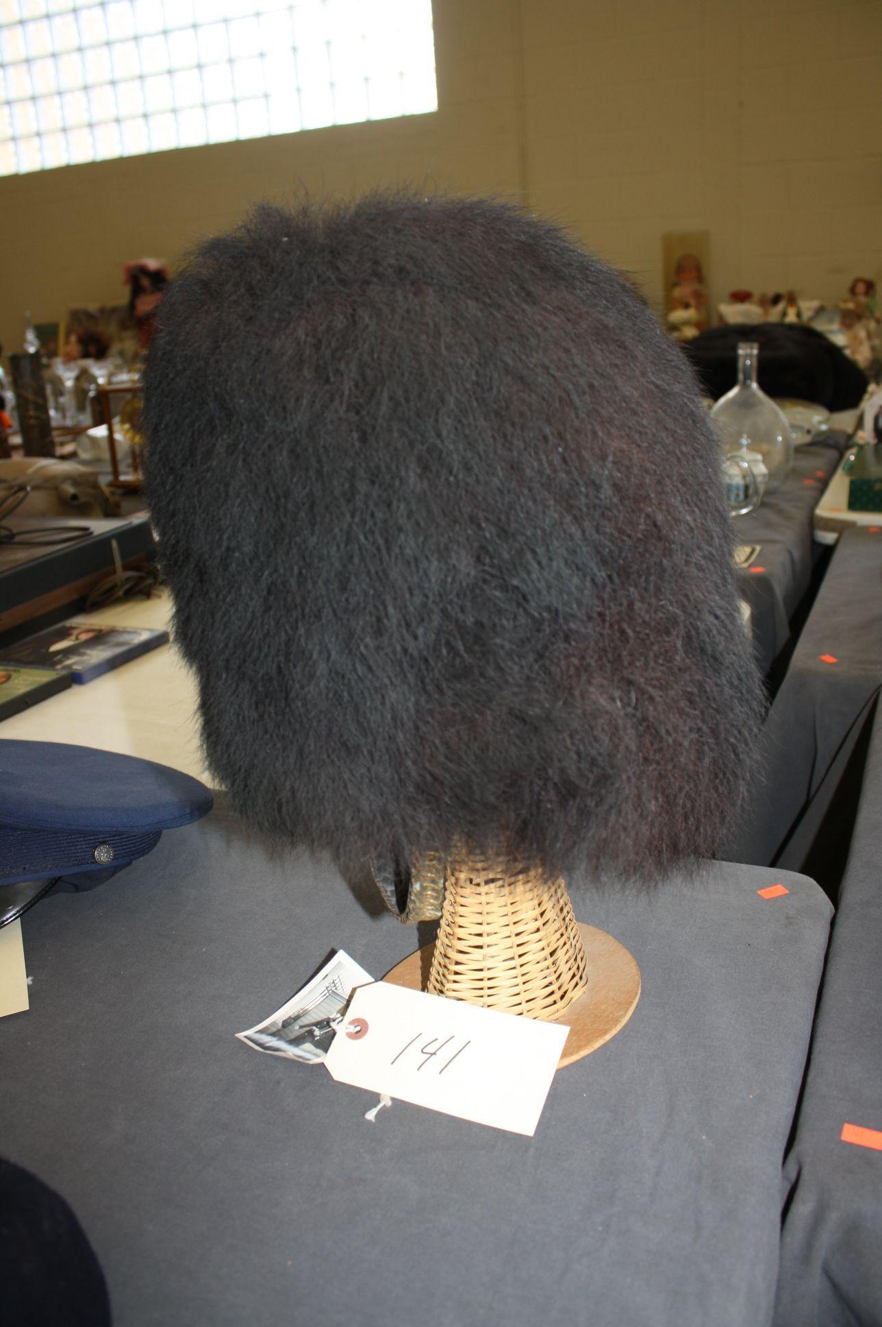 GENUINE COLDSTREAM GUARD BEAR SKIN HELMET WITH ORIGINAL LEATHER INSIDE HELMET, CIRCA 1970