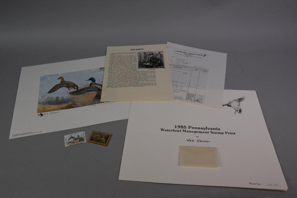 1985 Pennsylvania Waterfowl Management Stamp Print, Stamp and Medallion