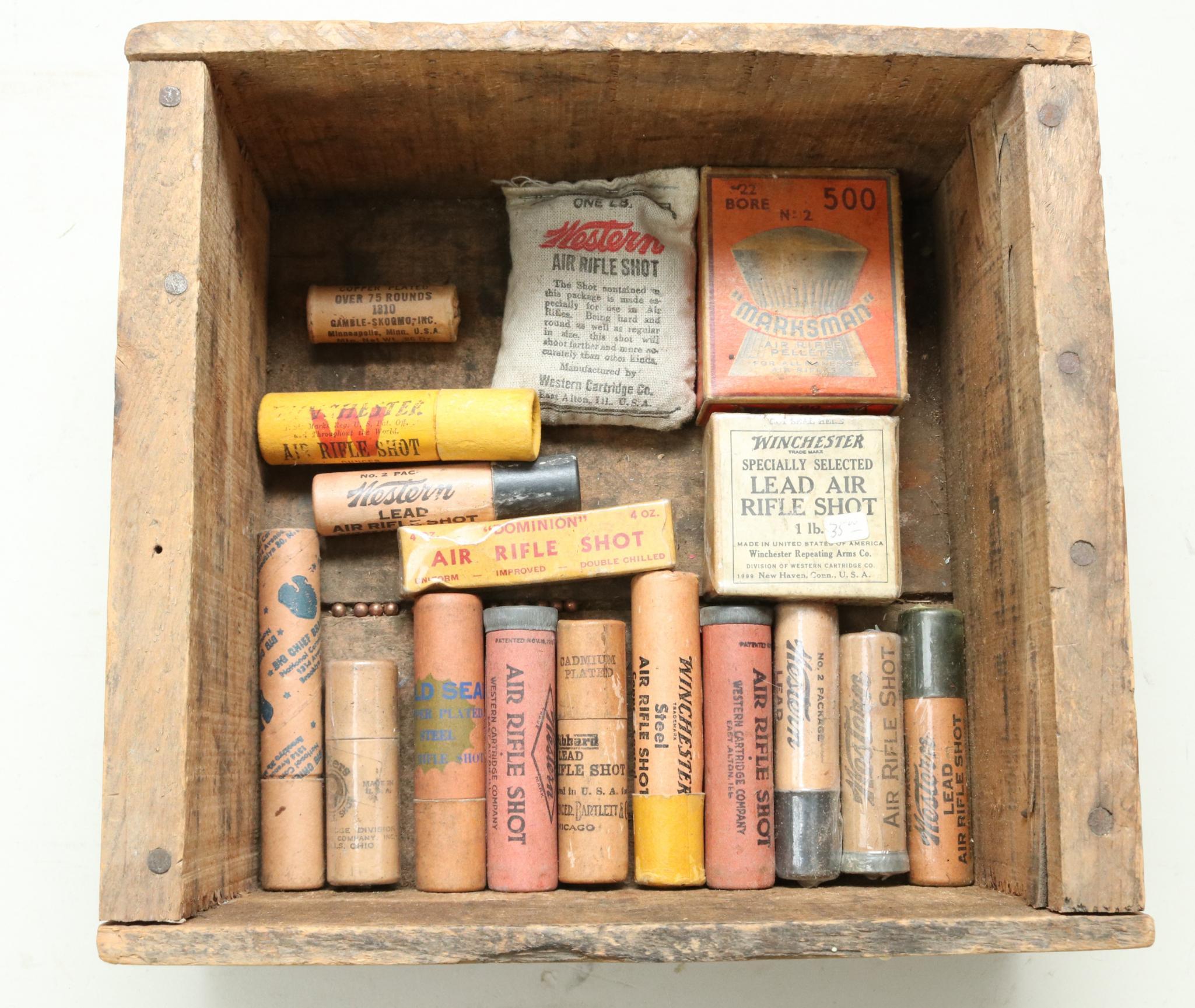 Vintage Winchester wooden air rifle shot box.