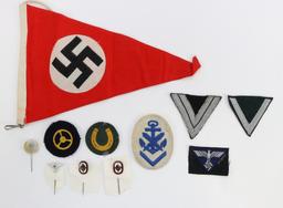 Misc. German WWII Insignia, Stickpins and Flag