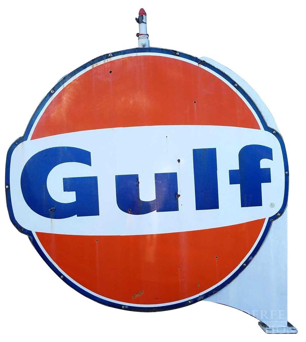 Double Sided Gulf Gasoline Porcelain Service Station Signs