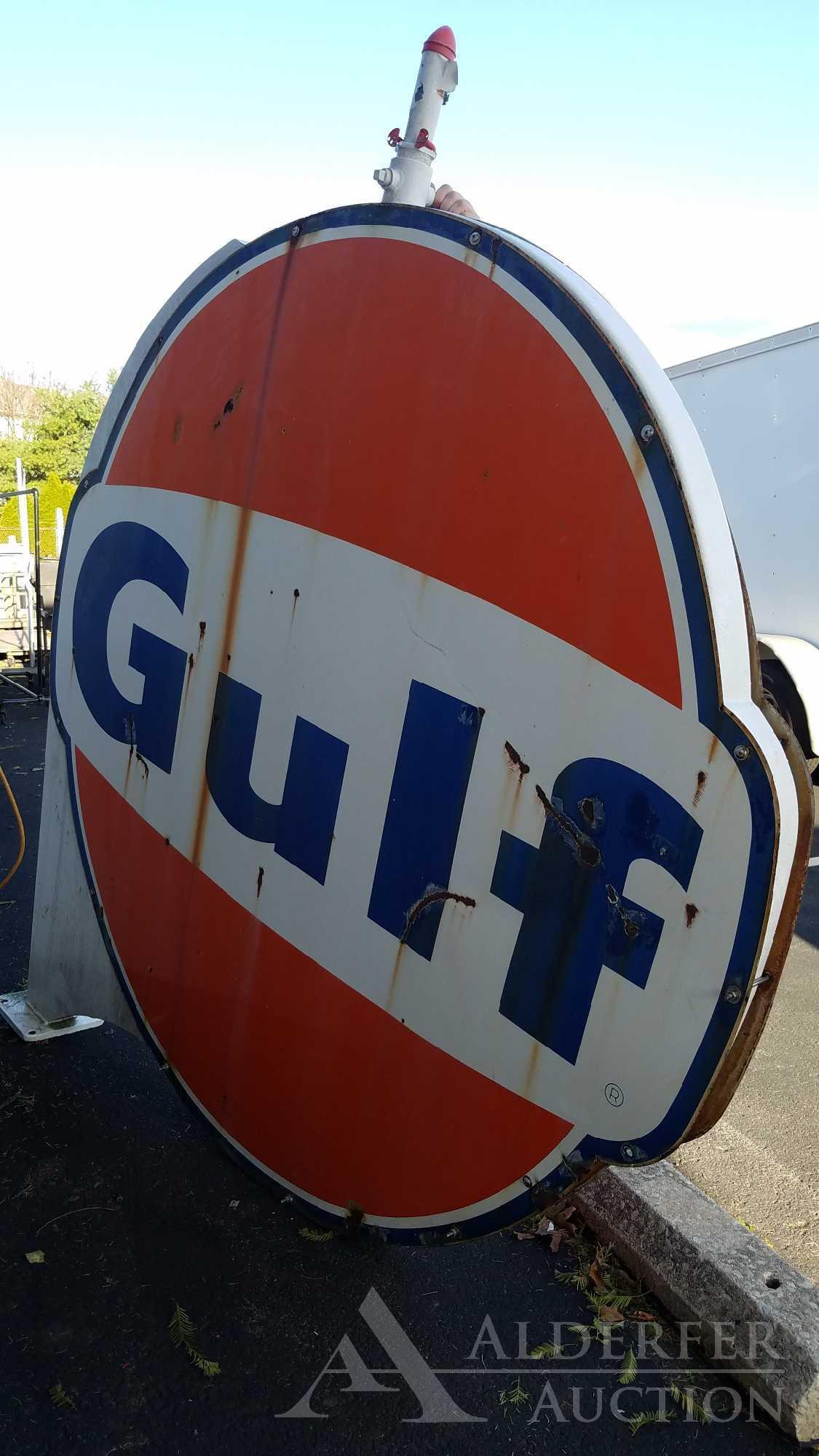 Double Sided Gulf Gasoline Porcelain Service Station Signs