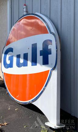 Double Sided Gulf Gasoline Porcelain Service Station Signs