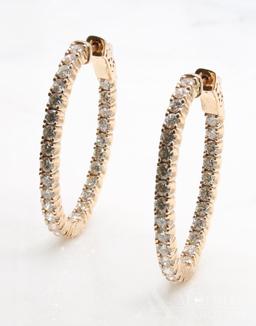 14K Rose Gold and Diamond Hoop Earrings