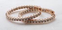 14K Rose Gold and Diamond Hoop Earrings