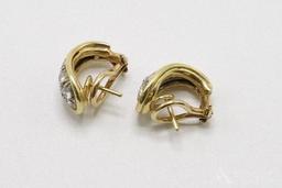 18K Two Tone Gold Diamond Huggie Earrings