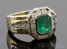 14KY and White Gold Emerald and Diamond Ring