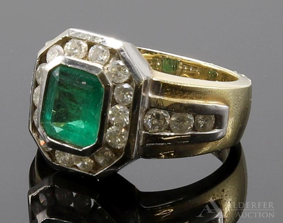 14KY and White Gold Emerald and Diamond Ring