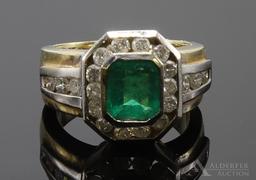 14KY and White Gold Emerald and Diamond Ring