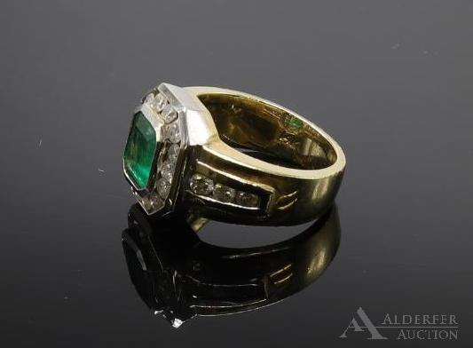 14KY and White Gold Emerald and Diamond Ring