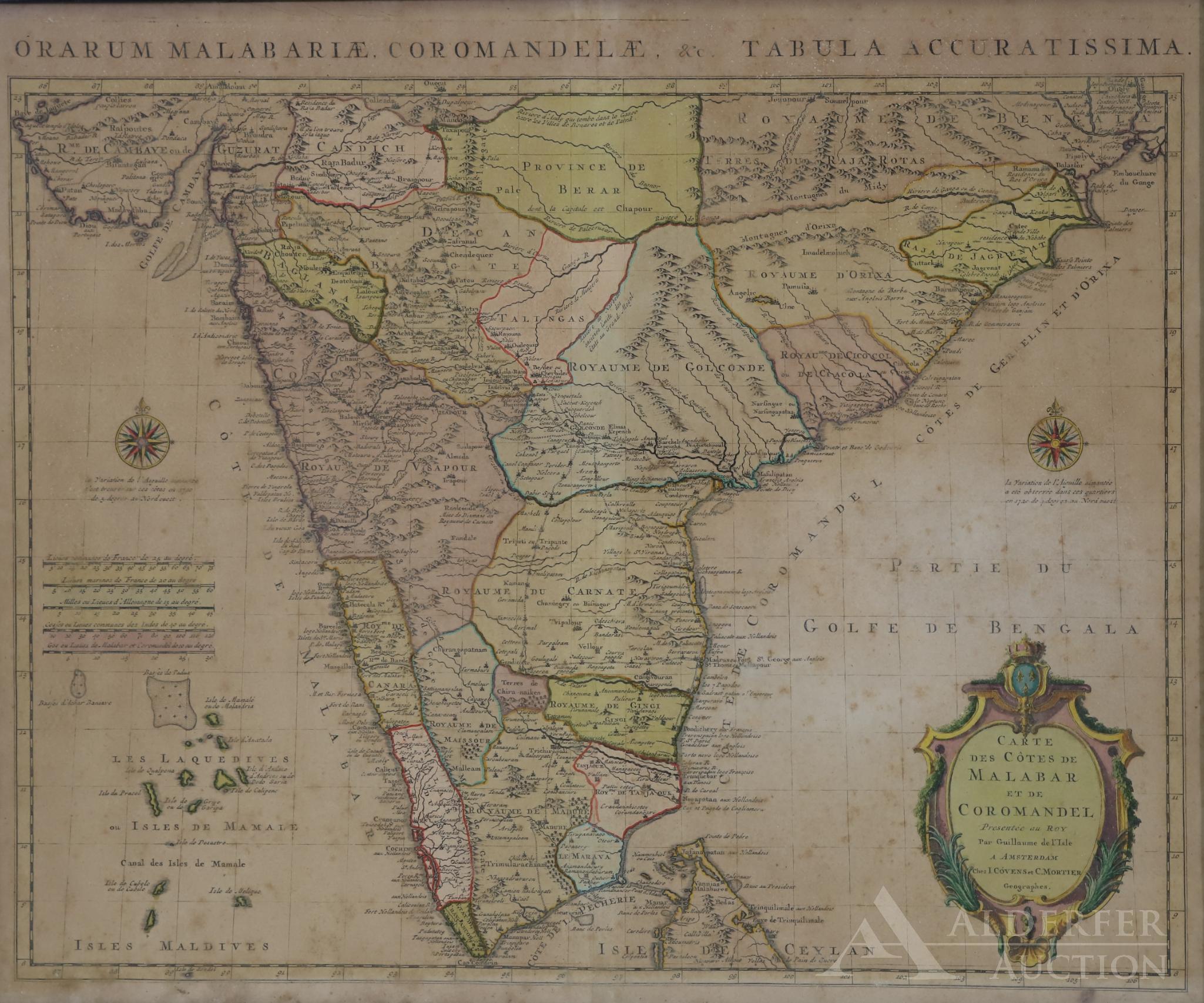 Map of India and Ceylon by Guillaume de Lisle--1742