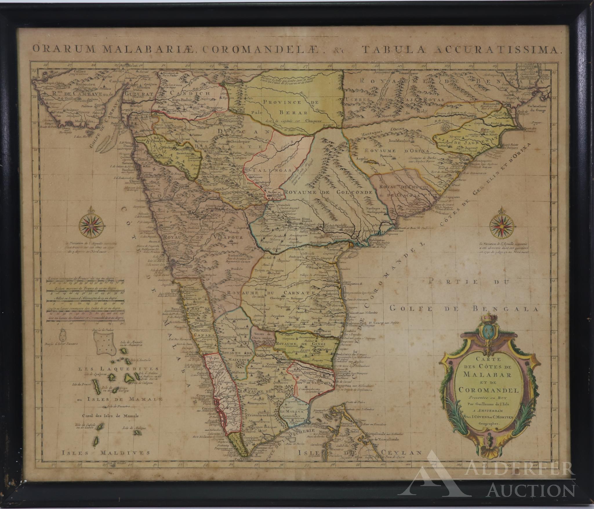 Map of India and Ceylon by Guillaume de Lisle--1742