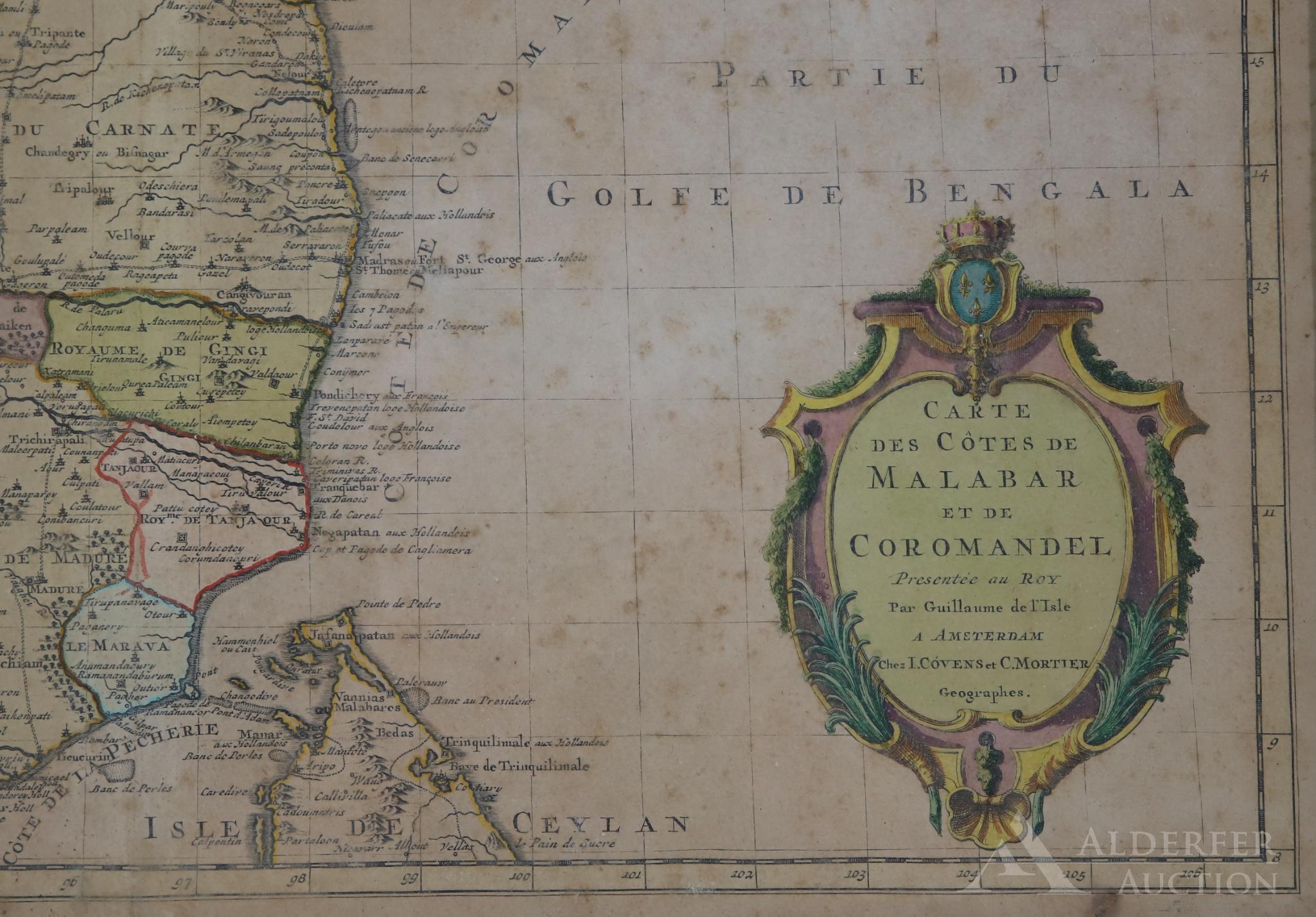 Map of India and Ceylon by Guillaume de Lisle--1742