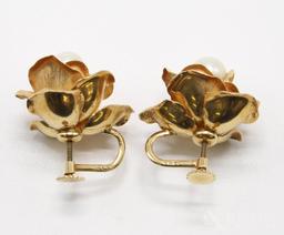 14KY Pearl Rose Earrings