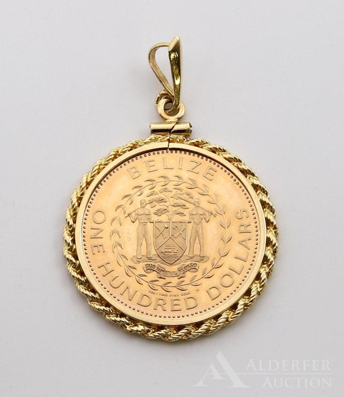 14KY Gold Bezel with Belize Gold Coin Pendant