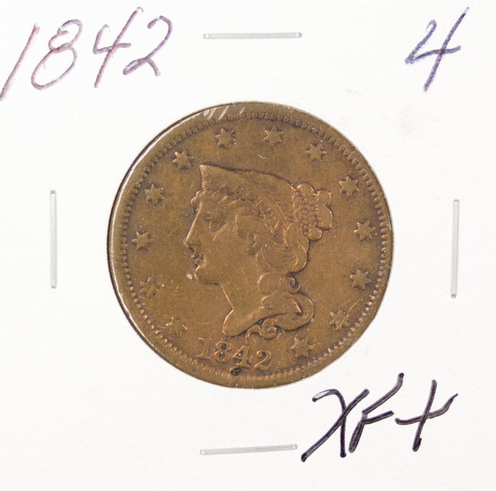 1842 Braided Hair Large Cent  - XF