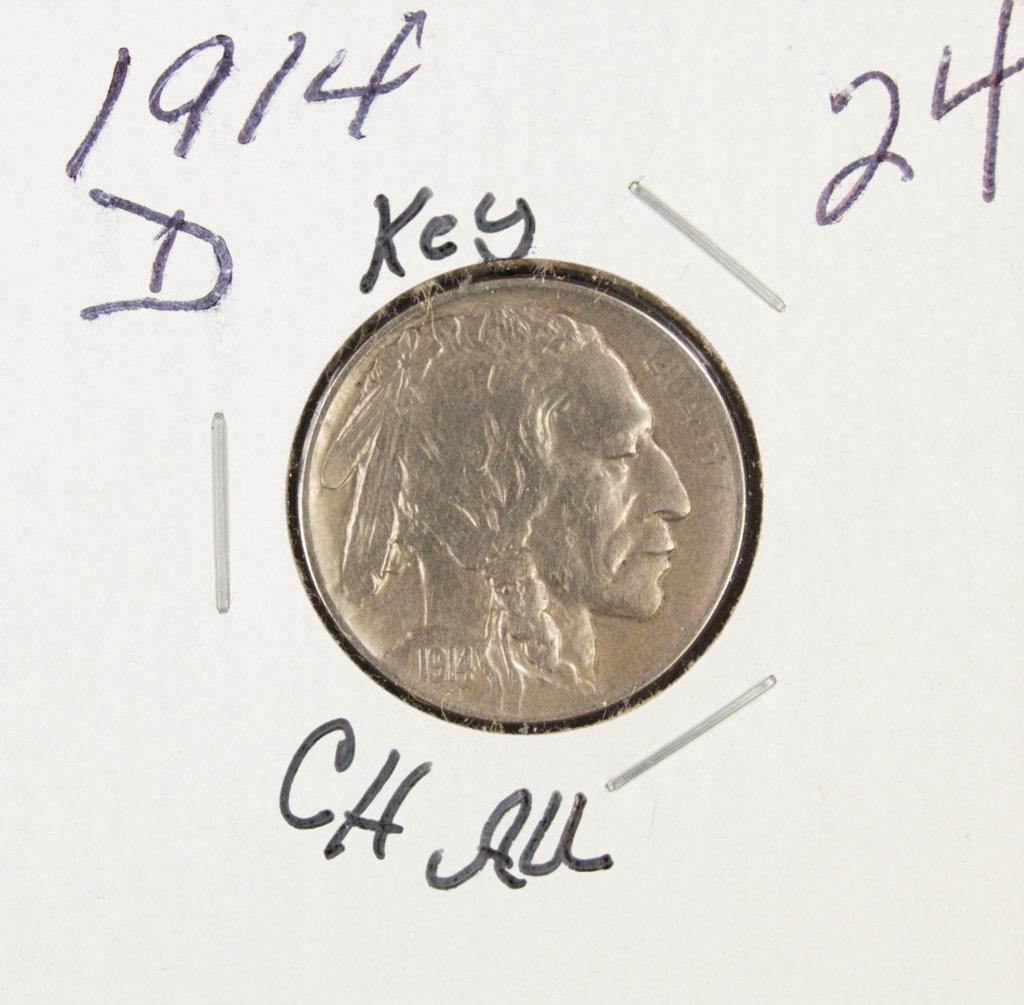 1914 - D BUFFALO NICKEL - CH AU - KEY