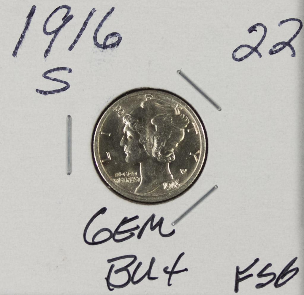 1916-S MERCURY DIME - BU - FULL SPLIT BANDS