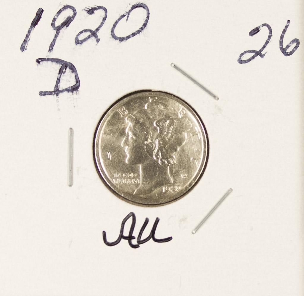 1920-D MERCURY DIME - AU