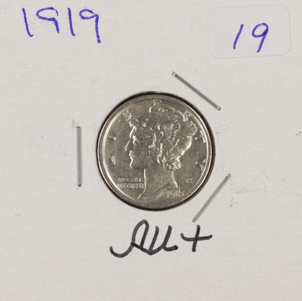 1919-D MERCURY DIME - AU+