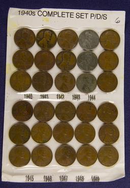 1940's -1949 PDS, Complete Lincoln Cents Set