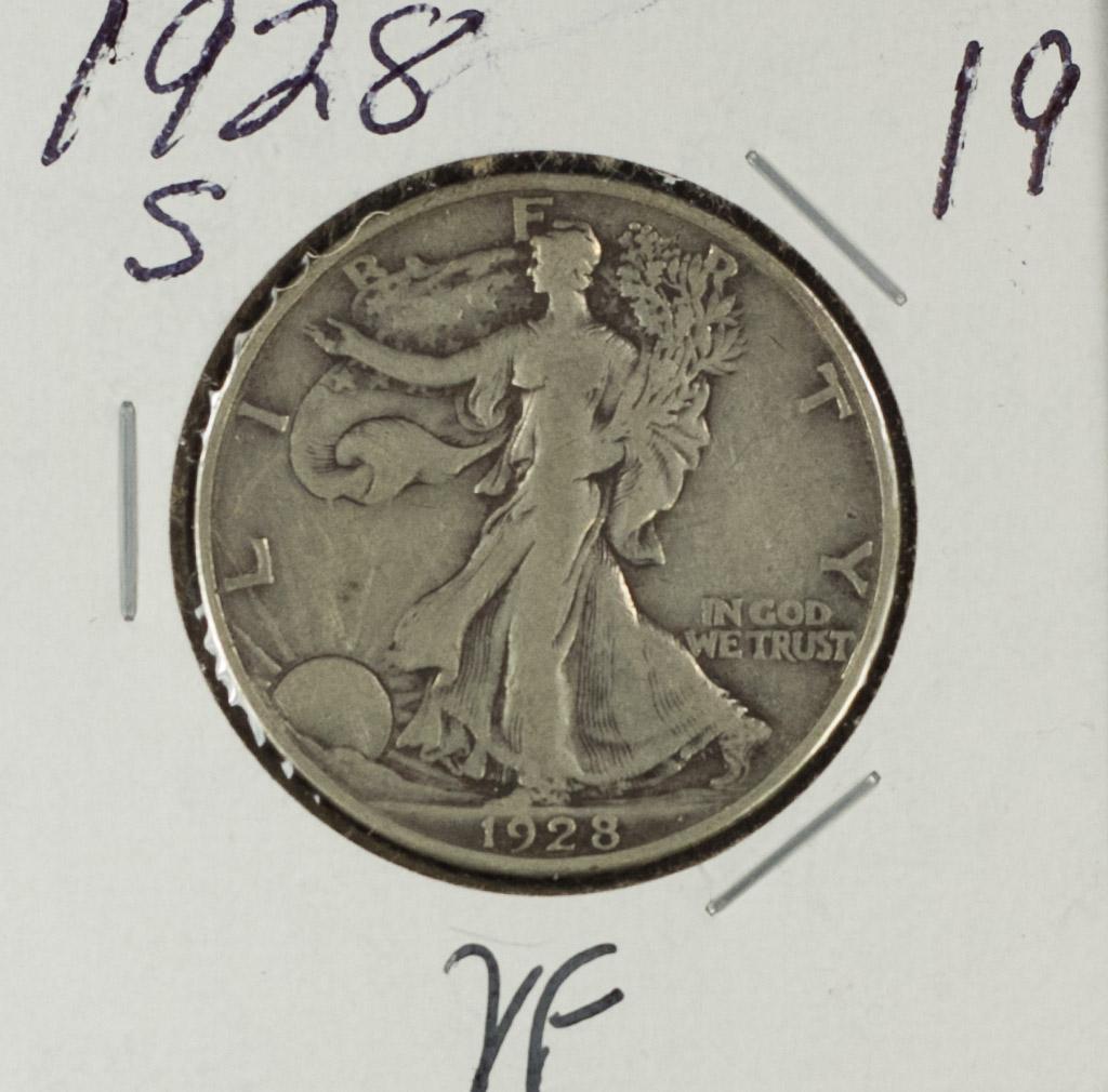 1928-S WALKING LIBERTY HALF DOLLAR - VF