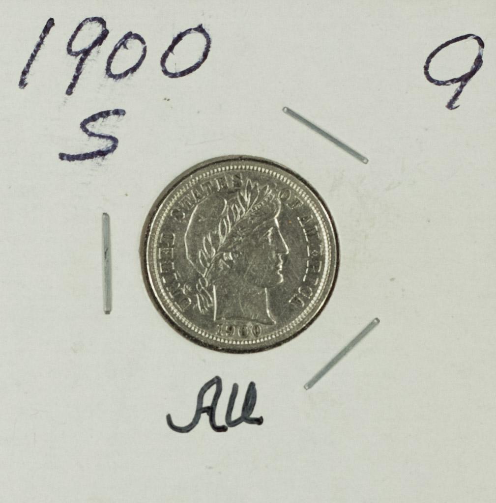 1900-S BARBER DIME - AU