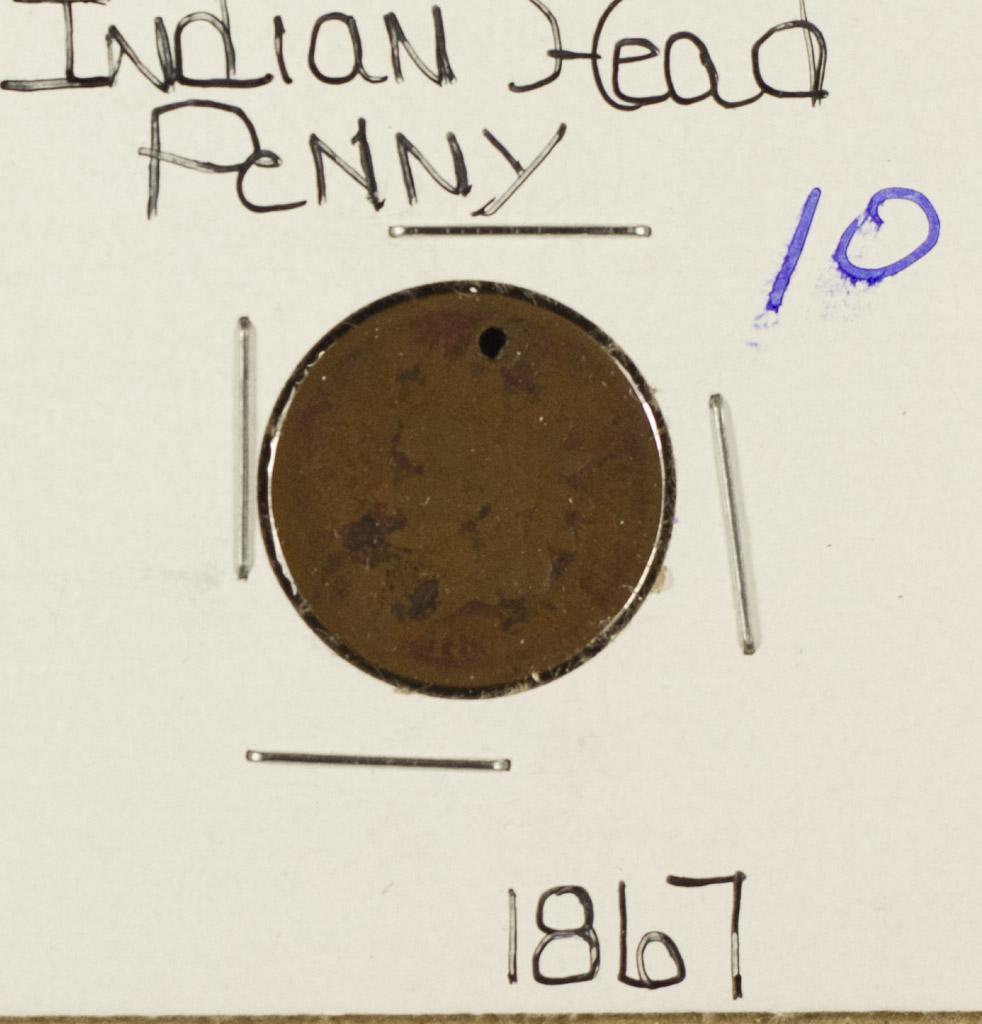 1867 - INDIAN HEAD CENT - G HOLED
