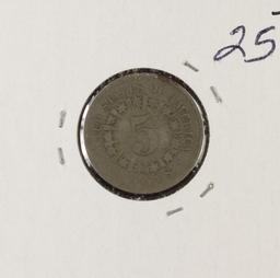 1867 - SHIELD NICKEL WITH RAYS - VG