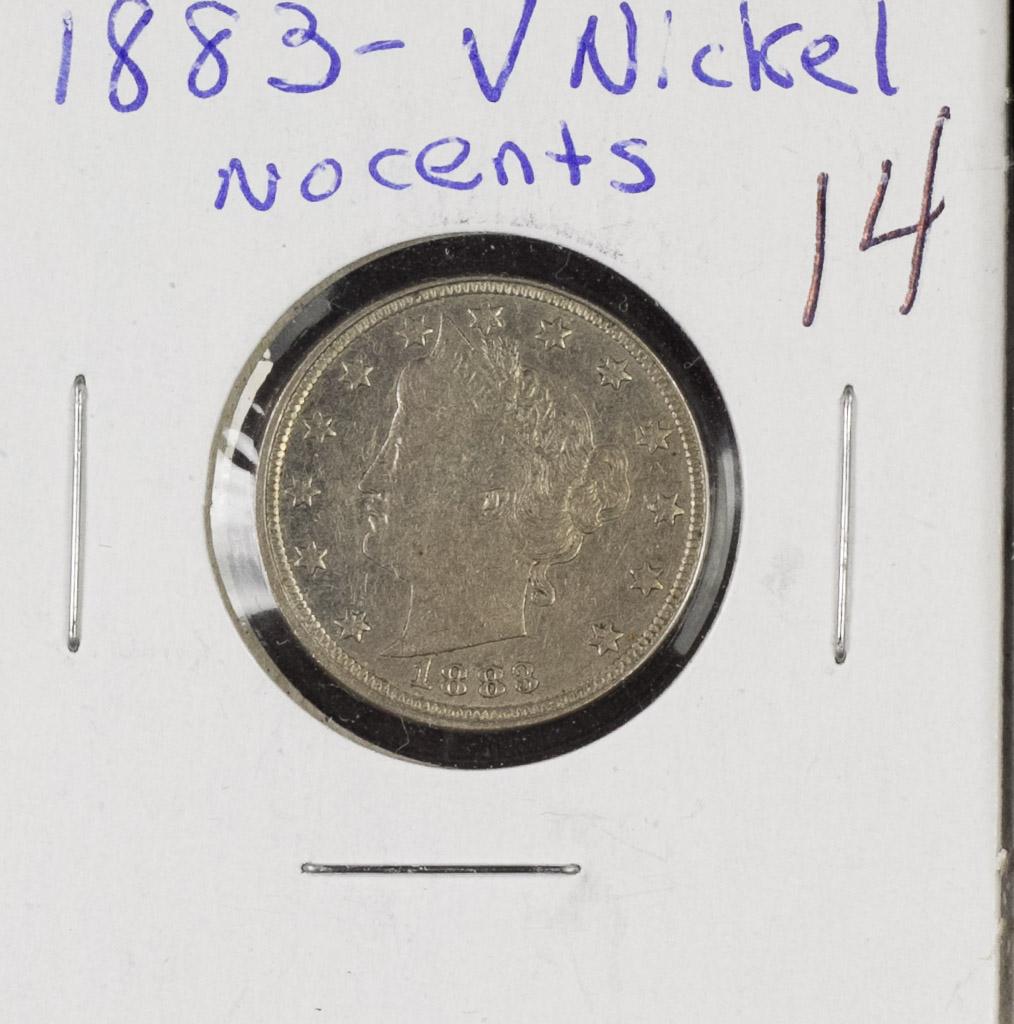 1883 - No Cents - Liberty "v" Nickel - AU