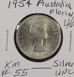1954 (m), Australia Silver Florin Km #55 - UNC
