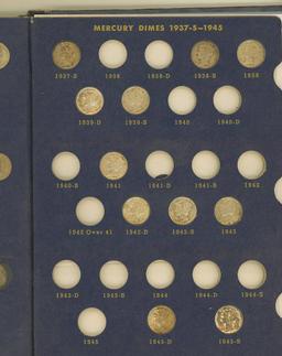 PARTIAL SET OF MERCURY DIMES - 58 COINS IN WHITMAN BOOKSHELF ALBUM