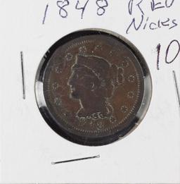 1848 BRAIDED HAIR LARGE CENT -VG - REV NICKS