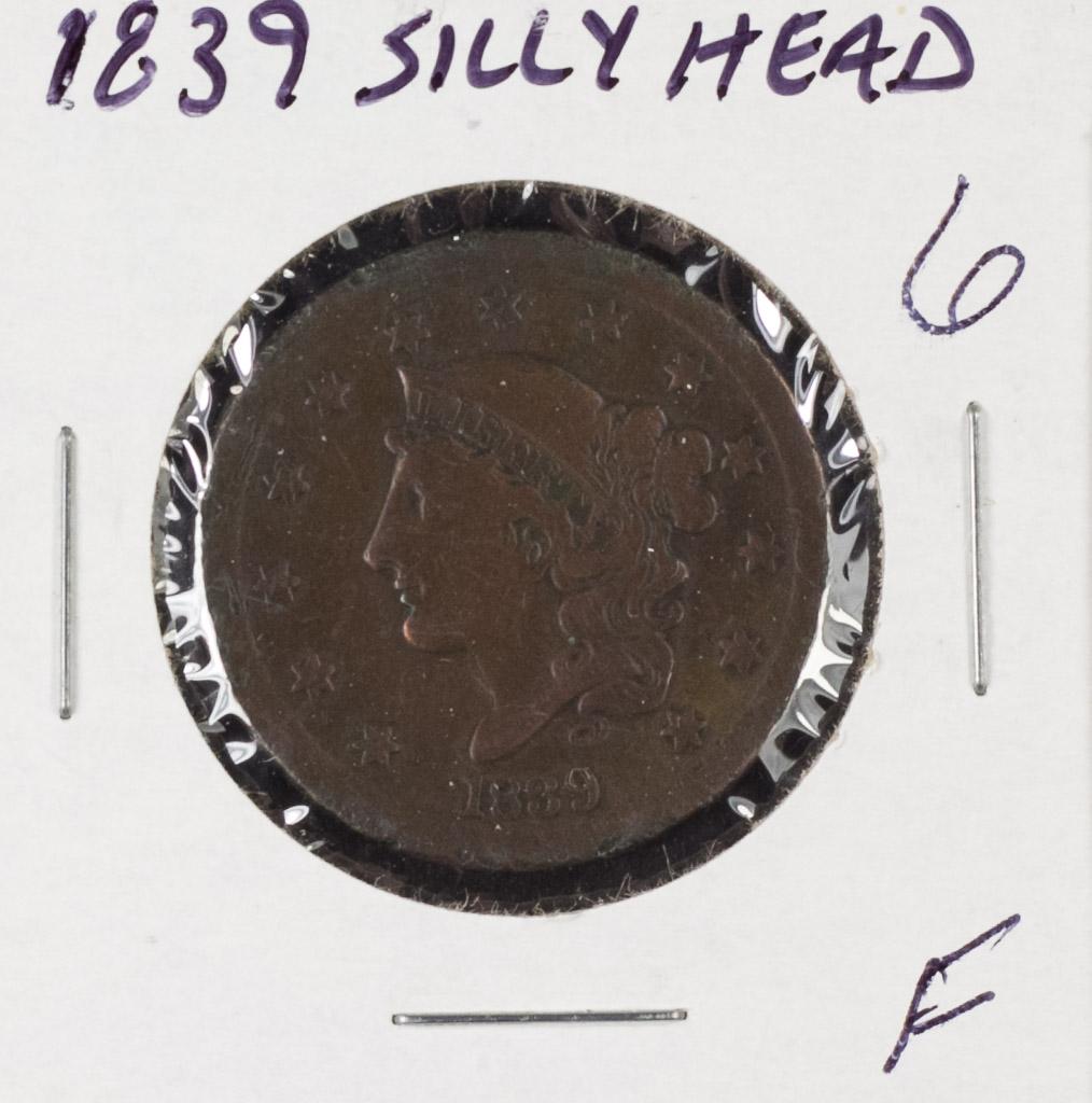 1839 MATRON HEAD MODIFIED LARGE CENT "SILLY HEAD" - F
