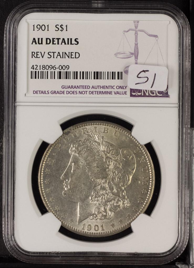 1901 - NGC AU DETAILS REVERSE STAIN - MORGAN DOLLAR