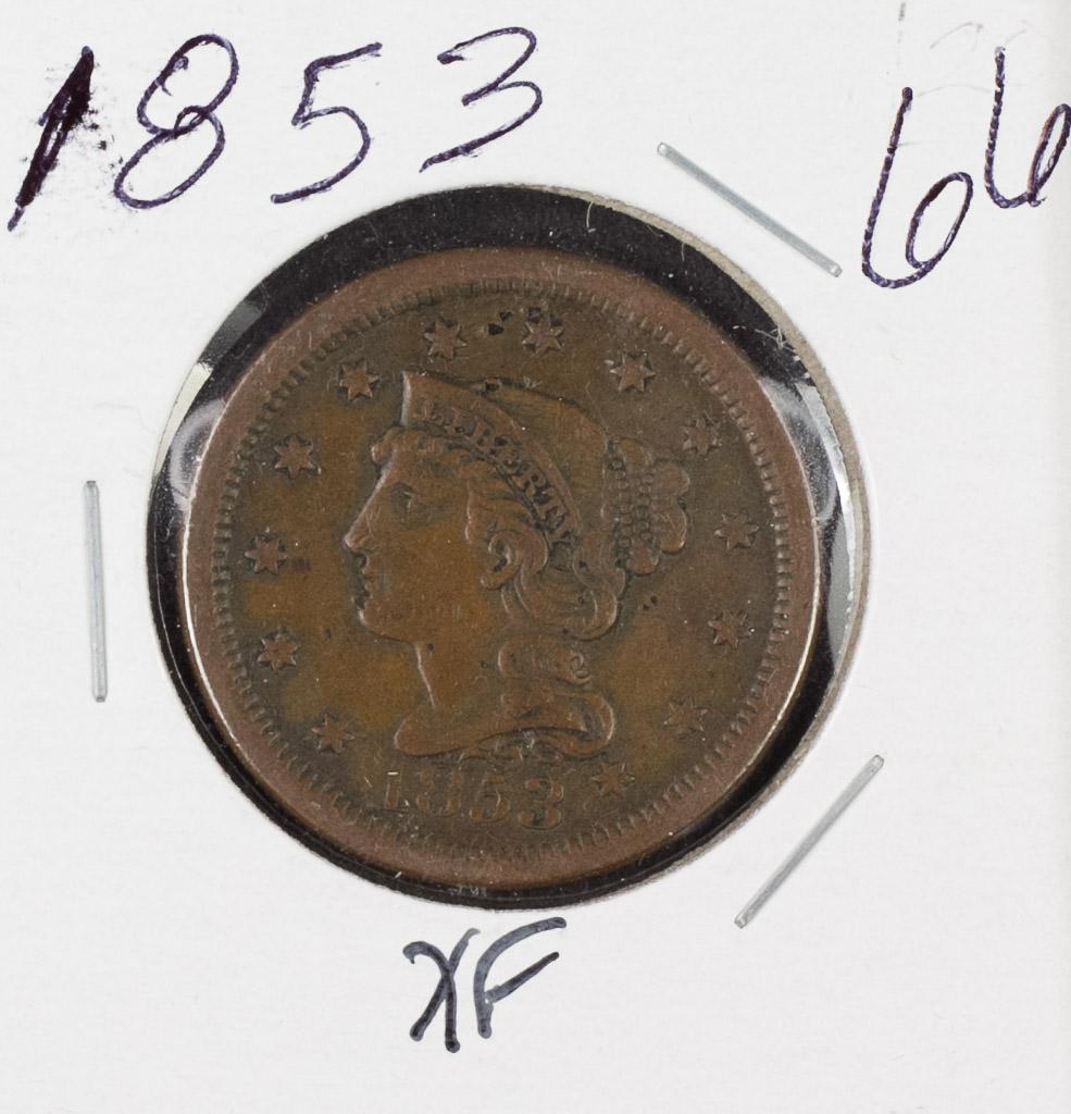 1853 - BRAIDED HAIR LARGE CENT - XF