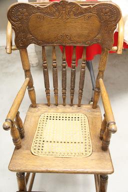 Antique Oak Pressed Back with Tray High Chair,