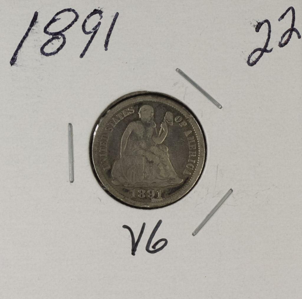 1891 - LIBERTY SEATED DIME - VG