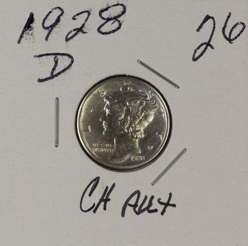 1928-D MERCURY DIME - AU+