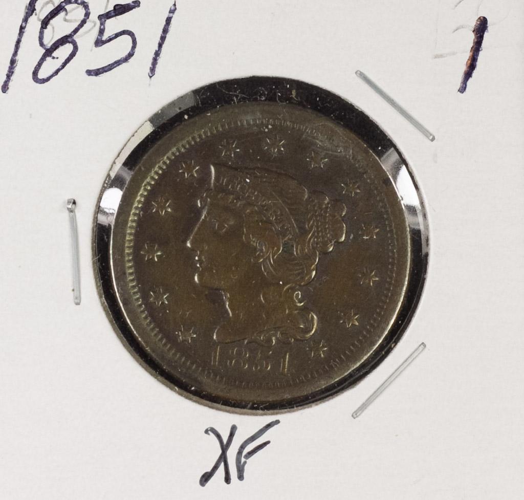 1851 - BRAIDED HAIR LARGE CENT - XF