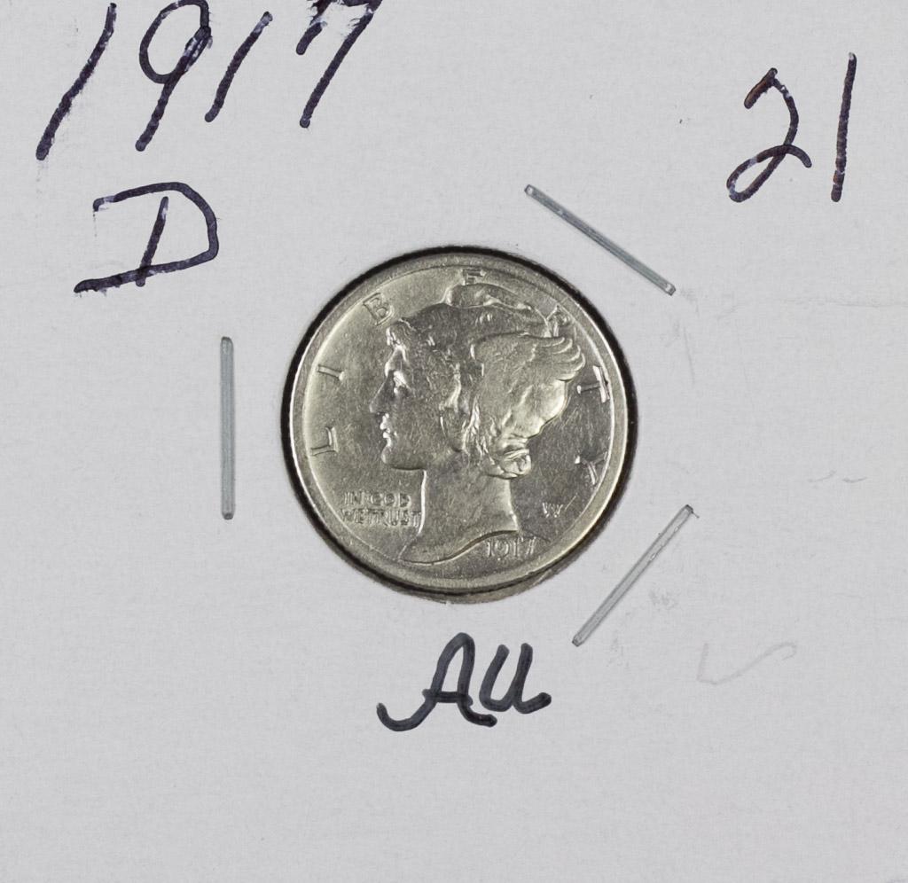 1917-D MERCURY DIME - AU