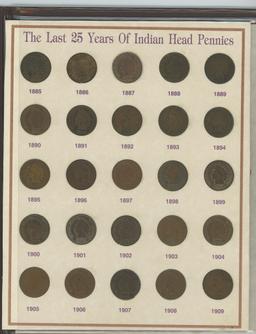 LAST 25 YEARS 1885-1909 INDIAN HEAD CENTS IN ALBUM - 25 COINS