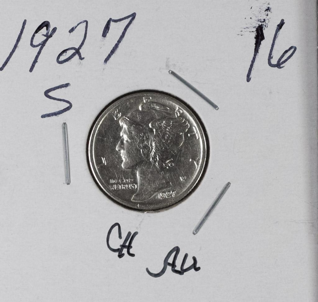 1927-S MERCURY DIME - CH AU