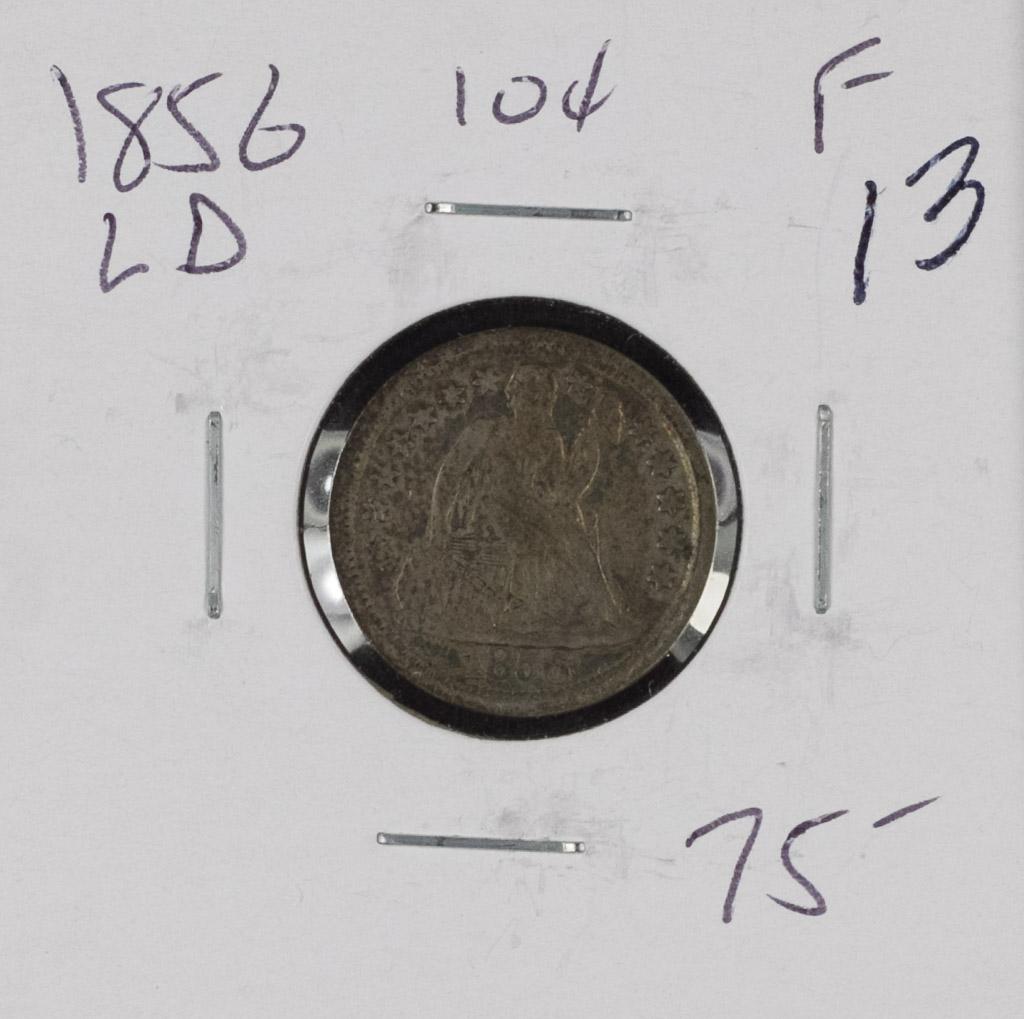 1856 - LARGE DATE - LIBERTY SEATED DIME - F