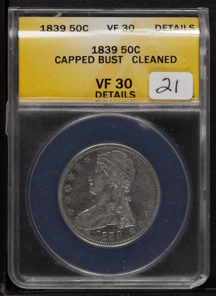 1839 ANACS VF 30 DETAILS CAPPED BUST HALF DOLLAR
