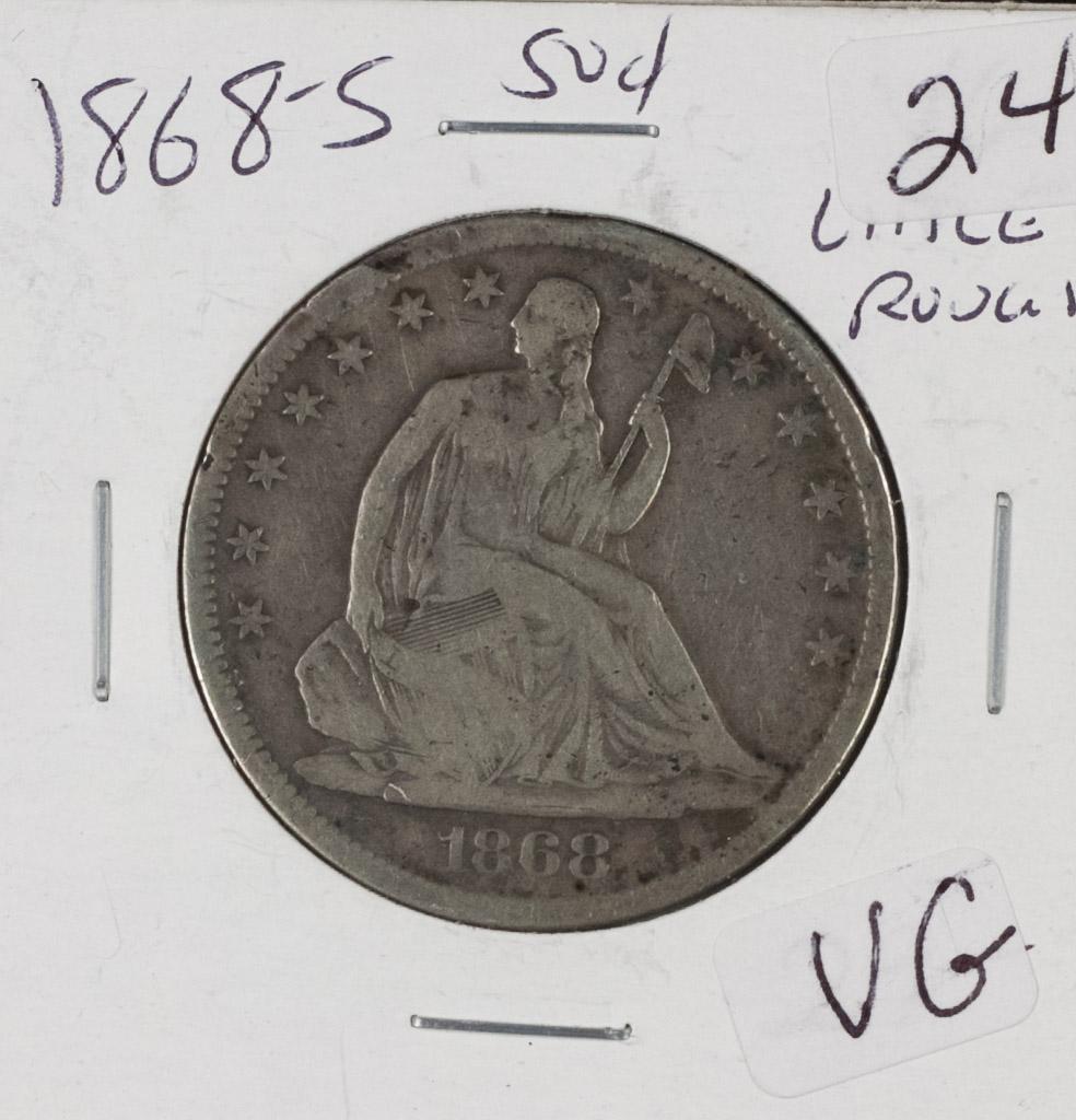 1868-S LIBERTY SEATED HALF DOLLAR - VG